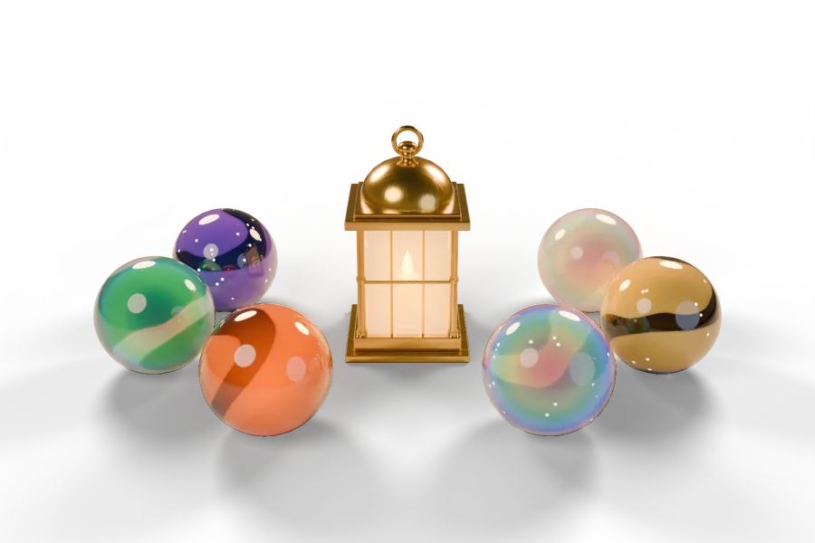 The golden lantern surrounded by collector marbles